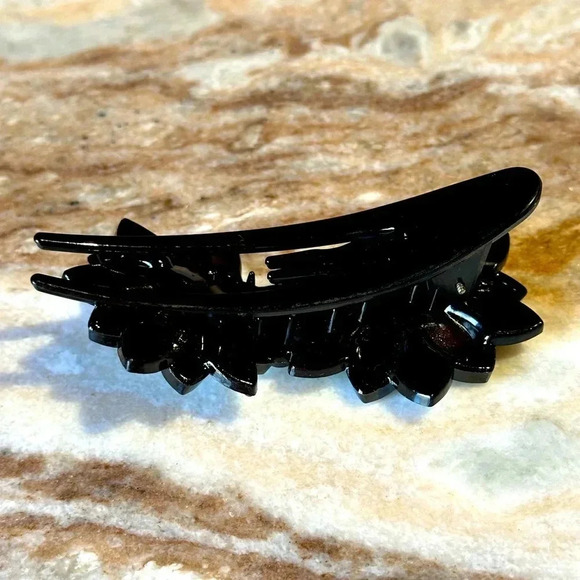 Dark Green, Olive & AB Ombre Floral Crystal Rhinestone Hair Clip Claw Large - Picture 3 of 4